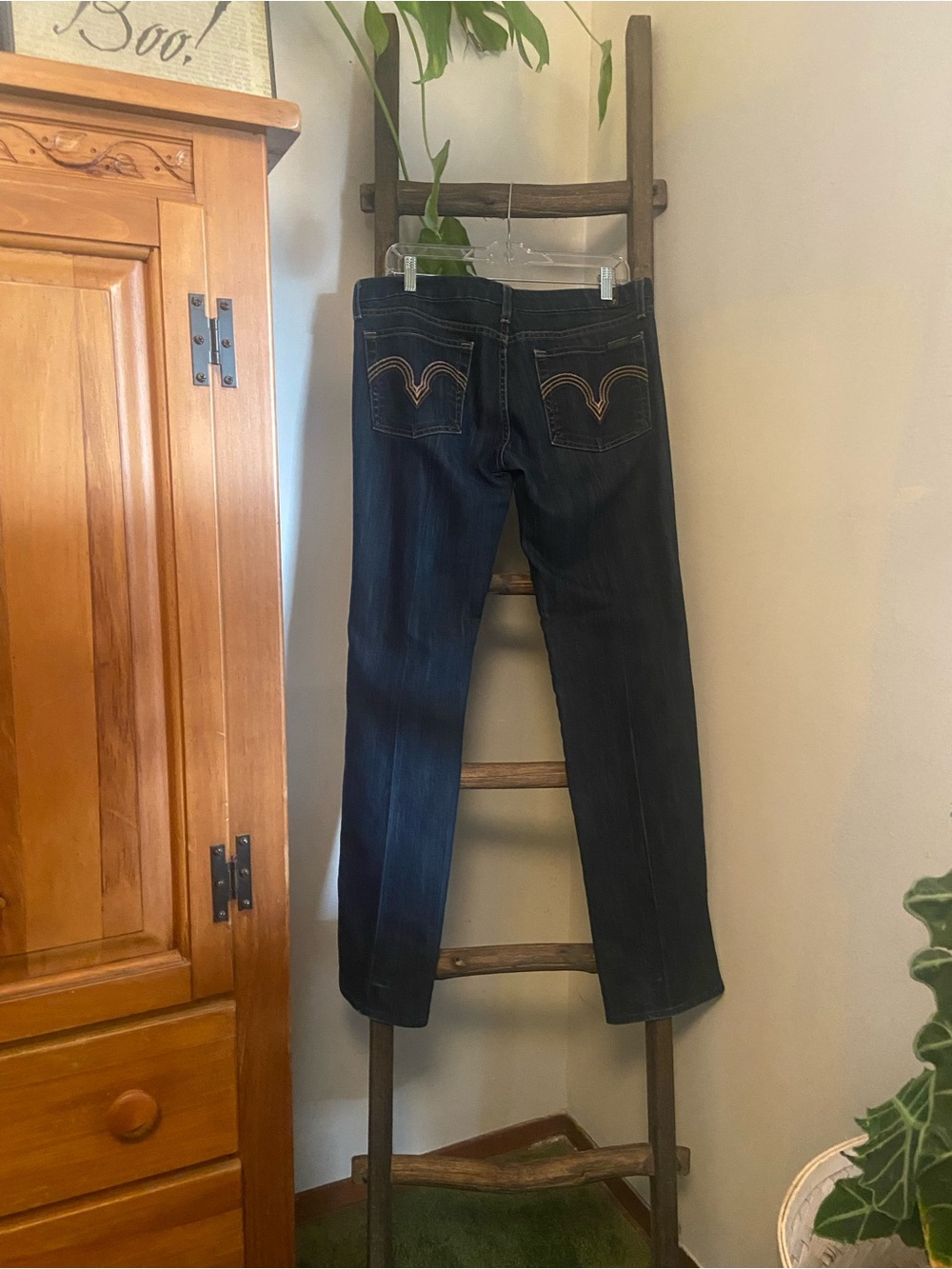 7 For All Mankind Dark Blue Straight Leg Jeans with Contrast Stitching - Picture 9 of 9